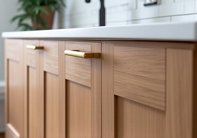 Custom kitchen cabinetry with brass accents