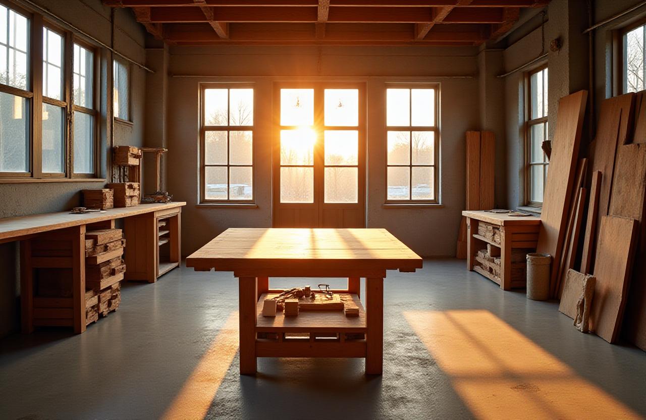 Artisan wood shop with natural light